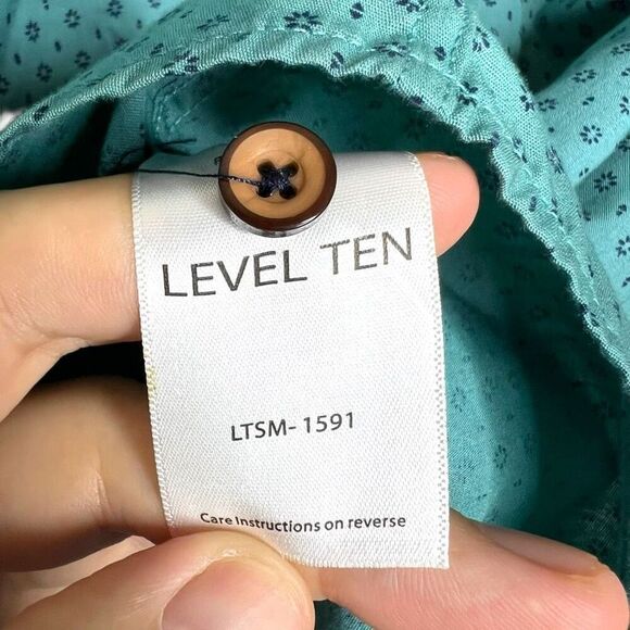Level Ten Men’s XL Button-Up Shirt Teal Blue Geometric Print 100% Cotton Casual - Picture 7 of 13